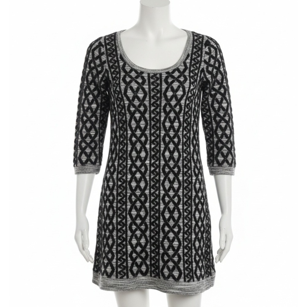 Moth Anthropologie Geometric Knit Sweater Dress Black White Boho Chic Medium